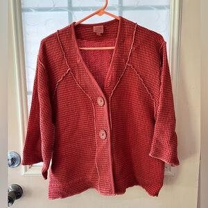 FOCUS casual lifestyle size small waffle knit thermal 2 button 3/4 sleeve jacket